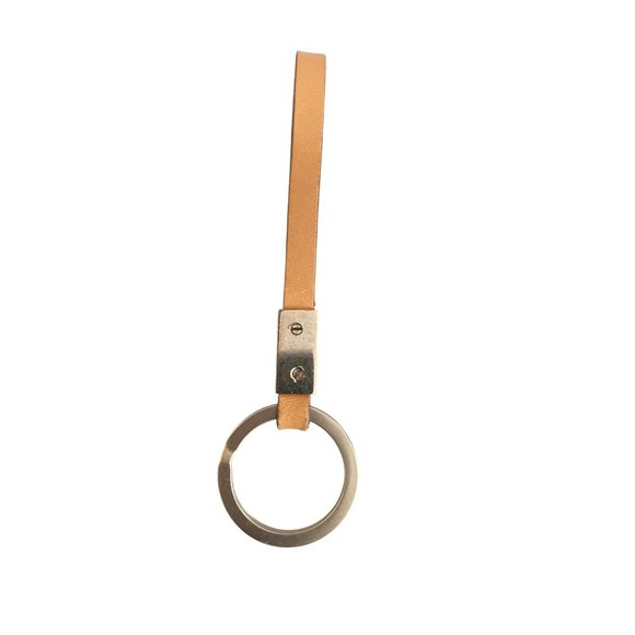 Coach Made in Italy Leather Keychain Tan Strap Silver Ring 1990–2000s Minimalist - Picture 2 of 8